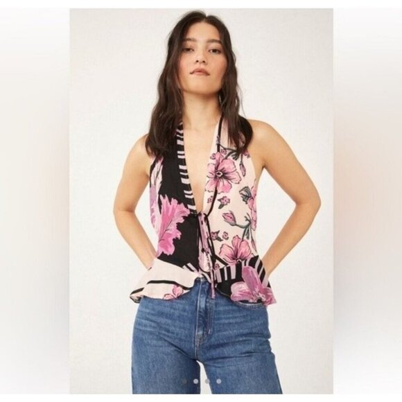 Free People Hot Tropics Open Front Sleeveless Top Size Medium Women Pink New - Picture 6 of 9